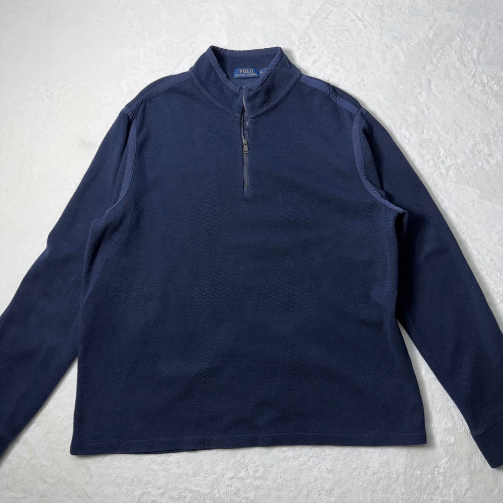 Polo Ralph Lauren Mens XL Navy Blue Quarter‎ Zip Pullover Nylon Trim Sweatshirt